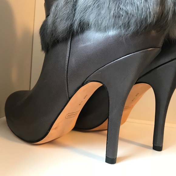 Coach Janeva Rabbit Fur Trimmed Grey Leather Boots - Picture 2 of 6